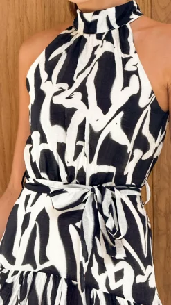 River Halter Midi Dress - Black/White