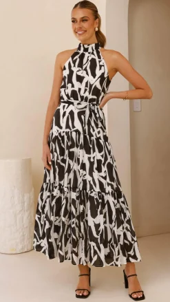 River Halter Midi Dress - Black/White