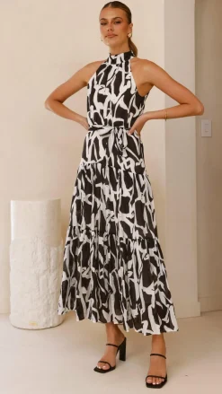 River Halter Midi Dress - Black/White