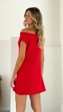 Robin Off Shoulder Mini Dress - Red
