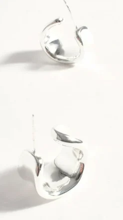 Rolled Edge Mini Wide Hoops - Silver