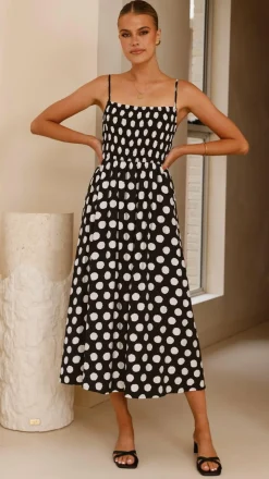 Roma Midi Dress - Black/ White Spot