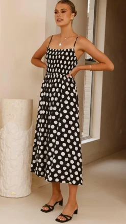 Roma Midi Dress - Black/ White Spot