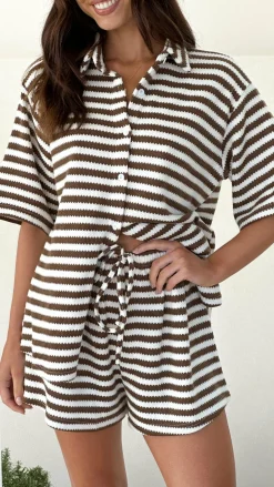 Romi Shirt and Shorts Set - Brown Stripe