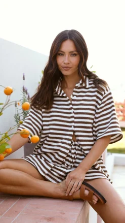 Romi Shirt and Shorts Set - Brown Stripe