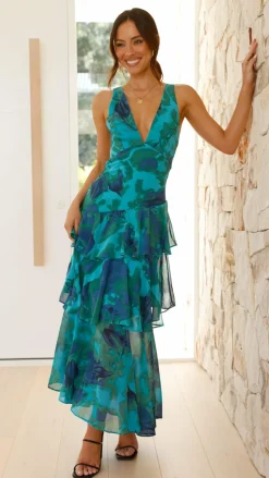 Sachiko Maxi Dress - Blue / Green Print