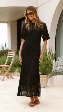 Saisha Crochet Maxi Dress - Black