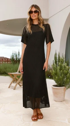 Saisha Crochet Maxi Dress - Black