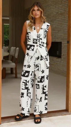 Samaya Pants - White/Black Print