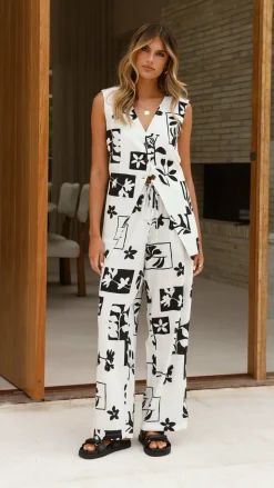 Samaya Pants - White/Black Print