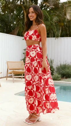 Saraya Top and Skirt Set - Red / White
