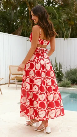 Saraya Top and Skirt Set - Red / White