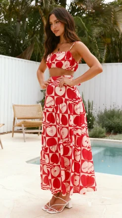 Saraya Top and Skirt Set - Red / White