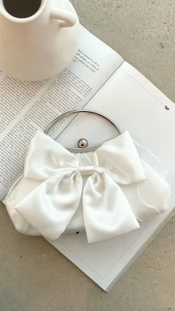 Satin Bow Clutch - White