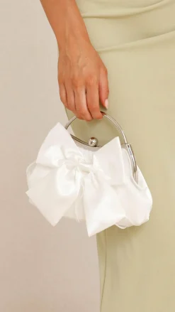 Satin Bow Clutch - White
