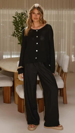 Selara Button Up Cardigan - Black