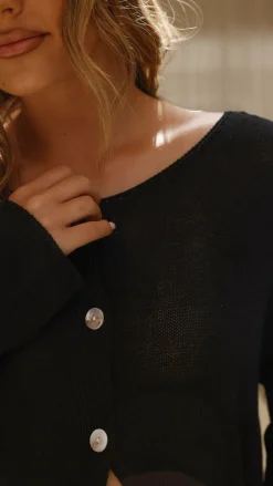 Selara Button Up Cardigan - Black