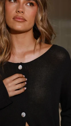 Selara Button Up Cardigan - Black