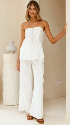 Sharni Strapless Pleat Top and Pants Set - White
