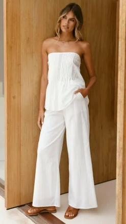 Sharni Strapless Pleat Top and Pants Set - White