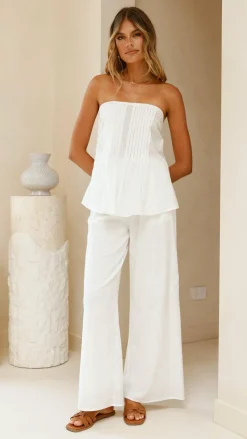 Sharni Strapless Pleat Top and Pants Set - White