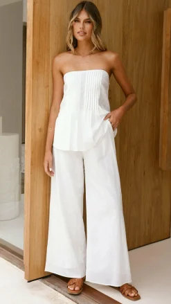 Sharni Strapless Pleat Top and Pants Set - White