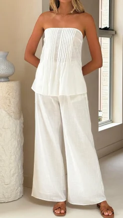 Sharni Strapless Pleat Top and Pants Set - White