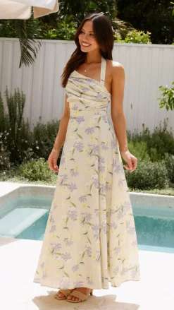 Sharya Halter Neck Maxi Dress - Lemon Floral