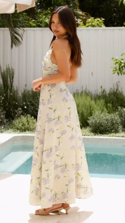Sharya Halter Neck Maxi Dress - Lemon Floral