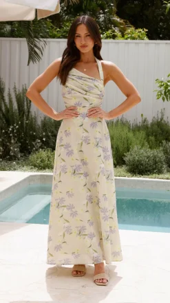 Sharya Halter Neck Maxi Dress - Lemon Floral