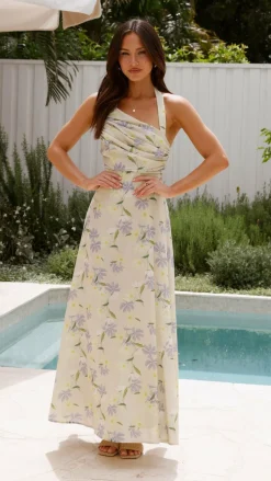 Sharya Halter Neck Maxi Dress - Lemon Floral