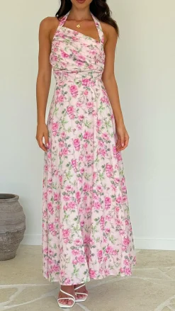 Sharya Halter Neck Maxi Dress - Pink Floral