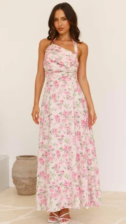 Sharya Halter Neck Maxi Dress - Pink Floral