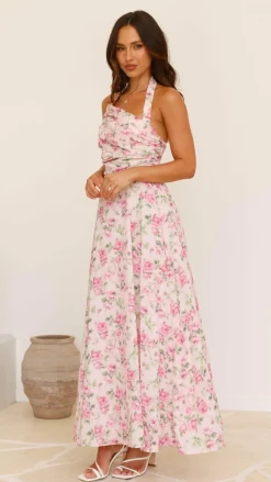Sharya Halter Neck Maxi Dress - Pink Floral