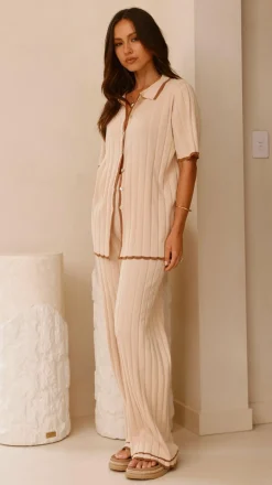 Shaylie Button Up Shirt - Beige