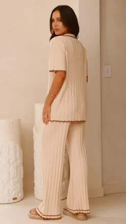 Shaylie Wide Leg Pants - Beige