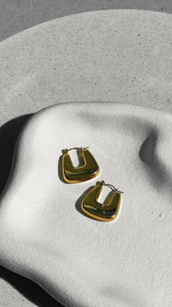 Square Crush Gold Plated Earrings - Gold