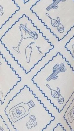 Sylvia Midi Dress - Chilli Cactus - White/Blue