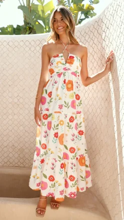 Taffeta Maxi Dress - White Floral