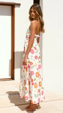 Taffeta Maxi Dress - White Floral