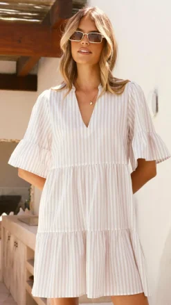 Tarnie Mini Dress - Beige Stripe
