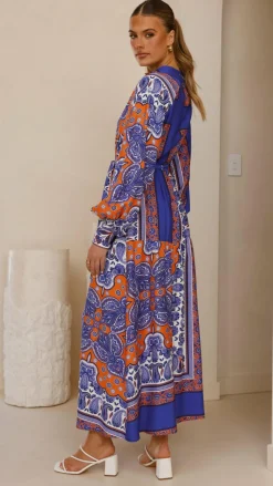 Tasha Maxi Dress - Blue/Orange Print