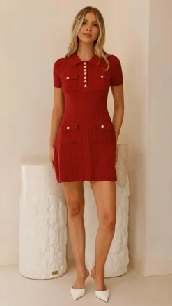 Taylah Collared Mini Dress - Maroon