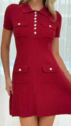 Taylah Collared Mini Dress - Maroon