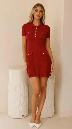 Taylah Collared Mini Dress - Maroon