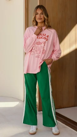 Tequila and Tacos Long Sleeve Top and Pants Set - Pink / Green