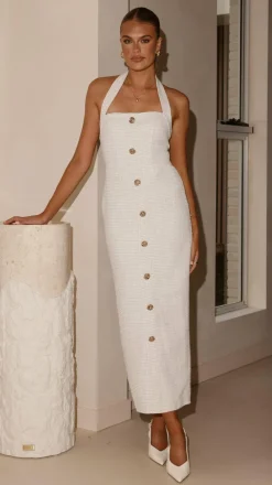 Tierra Button Midi Dress - White