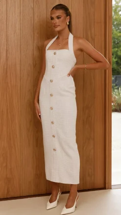 Tierra Button Midi Dress - White