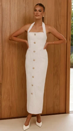 Tierra Button Midi Dress - White