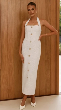 Tierra Button Midi Dress - White